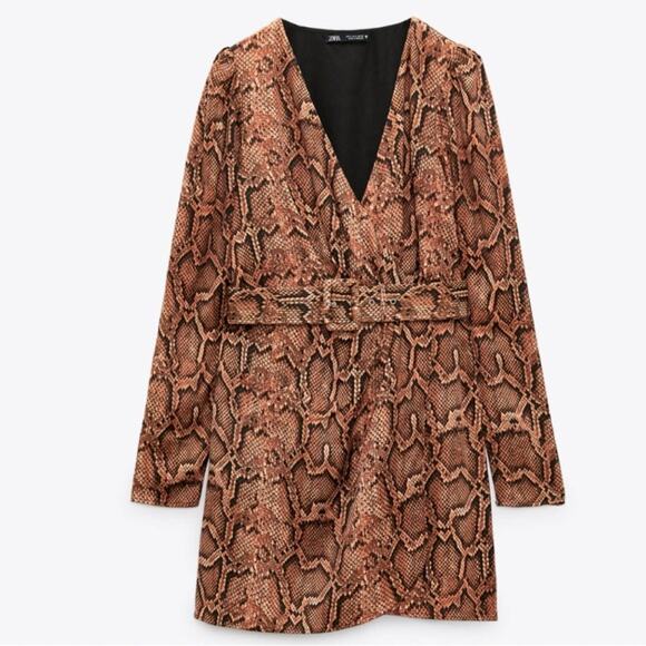 Zara Animal Print Belted SATIN EFFECT PRINT DRESS Size Medium - Picture 4 of 6